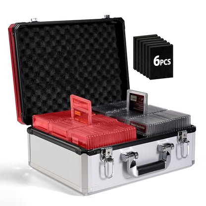 EcoVibe Trading Card Storage Box for 3" x 4" 35pt Toploaders, Hard Case with 6 Foam Stoppers, Large Capacity 600+, Fits Magnetic Holders - color: Red