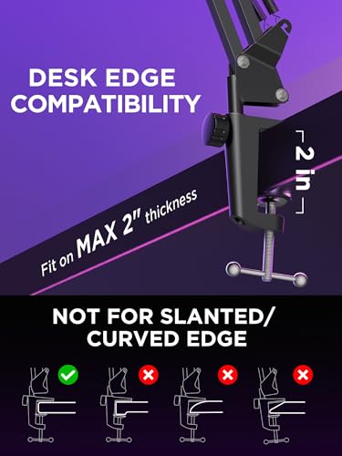 InnoGear Microphone Stand Mic Boom Arm for Blue Yeti HyperX QuadCast S SoloCast Snowball Fifine K669B and other Mic, with Shock Mount Windscreen Pop Filter Mic Clip Holder Cable Ties, Medium | Pop Fiilter and Shock Mount Included, for Desk Thickness Withi