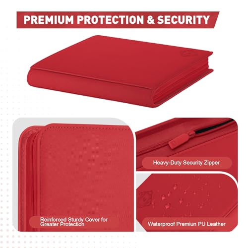 Premium Card Binder 12 Pocket for 720 Pockets Trading Card Binder, PU Zipper Card Collection Album, Sturdy Side-Loading Card Book Holder for MTG, TCG, Game Cards, Sports Cards - color: 12 Red