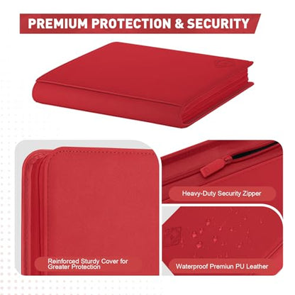 Premium Card Binder 12 Pocket for 720 Pockets Trading Card Binder, PU Zipper Card Collection Album, Sturdy Side-Loading Card Book Holder for MTG, TCG, Game Cards, Sports Cards - color: 12 Red