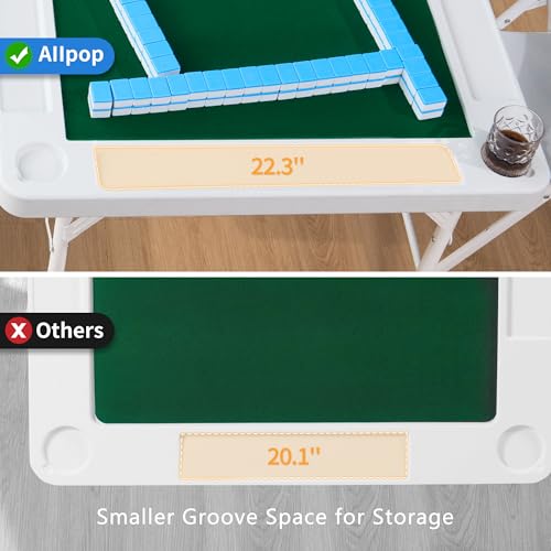 Allpop 35.4’’ Folding Mahjong Table, Square 4 Player Card Game Table with Chip Trays, Cup Holders & Green Professional Tabletop for Domino, Poker, Jigsaw Puzzles