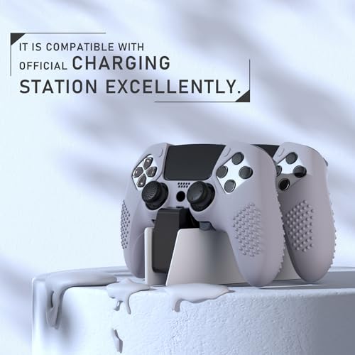 PlayVital 3D Studded Edition Anti-Slip Silicone Cover Case for ps5 Edge Controller, Soft Rubber Protector Skin for ps5 Edge Wireless Controller with 6 Thumb Grip Caps - Metallic Gray - color: Metallic Gray