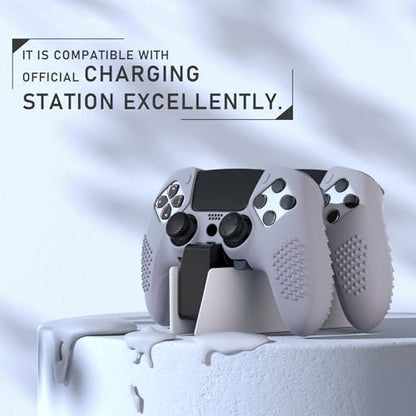 PlayVital 3D Studded Edition Anti-Slip Silicone Cover Case for ps5 Edge Controller, Soft Rubber Protector Skin for ps5 Edge Wireless Controller with 6 Thumb Grip Caps - Metallic Gray - color: Metallic Gray
