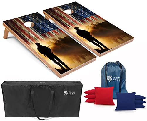 Tailgating Pros Cornhole Board Set w/Bean Bags and Carrying Case - 4'x2' Corn Hole Toss - Tournament and Lightweight Options - Optional LED Lights - color: Fishing, size: 4'x2' Boards