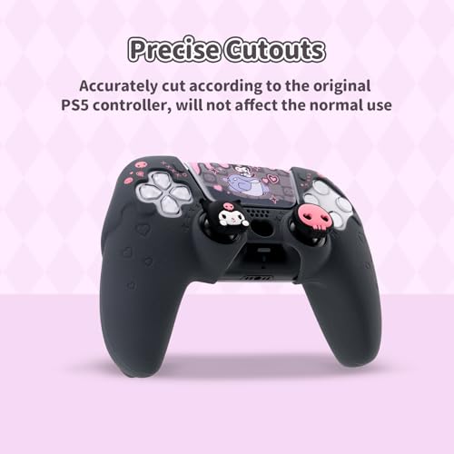 Kuitmor Silicone PS5 Controller Cover Skin Set, Anti-Slip Soft Protective Case for PS5 Wireless Controller with 2 Thumb Grip Caps and 1 Sticker (Black Kuromi) - color: Black Kuromi