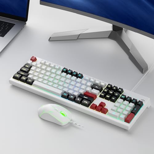 MageGee Creamy Keyboard and Mouse Combo, K2 Classic Keyboard, Wired RGB Backlit, 104 Waterproof, Ergonomic, PC/Laptop/MAC - Knight Red - color: Knight Red Set