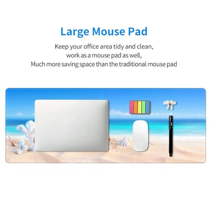Gaming Mouse Pad, Large Beach Mousepad Laptop, Extended Mouse Mat, Long XL Waterproof Keyboard Pads, Big Non-Slip Mousepads for Game Office Home, 31.5 x 11.8 in - color: Beach
