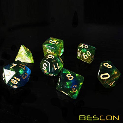 Bescon New Moonstone Dice Azure Stone, Polyhedral Dice Set of 7 - color: Azure Stone