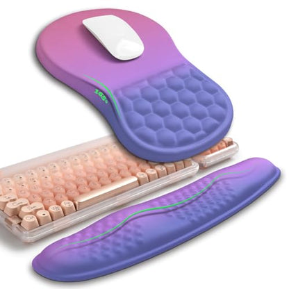 Hokafenle 2in1 Combination, Wave Keyboard Wrist Rest and Ergonomic Curvature Mouse Pad Wrist Support for Relieve Wrist Pain, Filled with Soft Cushion Memory Foam, Gradient Blue Purple - color: Gradient Blue Purple