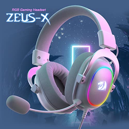 Redragon H510 Zeus-X RGB White Wired Gaming Headset - 7.1 Surround Sound - 53MM Audio Drivers in Memory Foam Ear Pads w/Reliable Fabric Cover- Multi Platforms Headphone - USB Powered for PC/PS4/NS - color: White H510 RGB