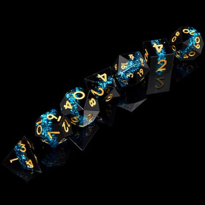 DND Dice Set, 7 Pcs Sharp Edge D&D Dice Polyhedral Resin Dice for Dungeons and Dragons RPG MTG Role Playing Table Games - color: Blue-1