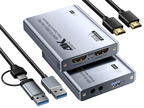 USB3.0 HDMI Capture Card, 4K Passthrough, 1080P60 2K30 Recording | Aluminum shell, low latency. For stream, record & online class; supports OBS, Twitch, Zoom, Teams, PS5, Switch, PC, camera - color: Grey