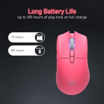 iRocks M31R Wireless Gaming Mouse, Triple Mode 2.4G/ Bluetooth/USB-C Detachable Cable Gaming Mouse, Kailh GM8.0 Mouse Switches, Advanced PixArt PAW3395 Optical Sensor, Up to 26,000 DPI - Pink - color: Pink