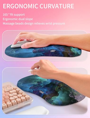 Hokafenle 2in1 Combination, Wave Keyboard Wrist Rest and Ergonomic Curvature Mouse Pad Wrist Support for Relieve Wrist Pain, Filled with Soft Cushion Memory Foam, Nebula Dreamland - color: Nebula Dreamland