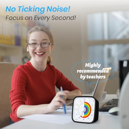 Rainbow Visual Timer for Kids, 60-min Countdown Timer, Black | Protective Case, No Ticking, Mute and Ringing Alarm Available, Time Management Tool, Low Power Reminder, for Study,Game,Work - color: Black Rainbow