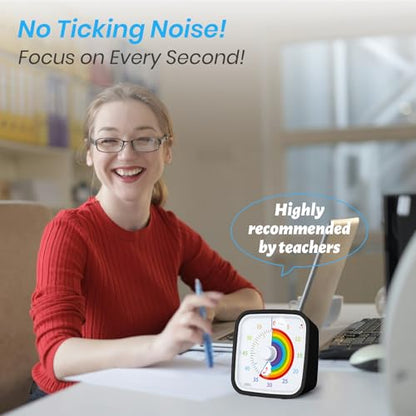 Rainbow Visual Timer for Kids, 60-min Countdown Timer, Black | Protective Case, No Ticking, Mute and Ringing Alarm Available, Time Management Tool, Low Power Reminder, for Study,Game,Work - color: Black Rainbow