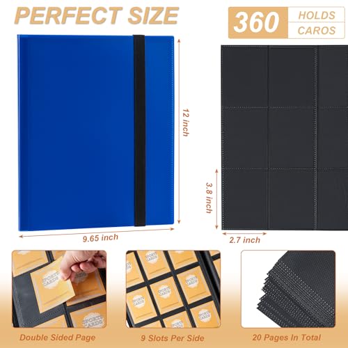 Card Binder 9 Pocket Storage 360 Card Binder,Trading Card Binder（Blue） | Senior and Sturdy Side-Loading Album,Intended For YuGiOh,MTG, TCG,Game Cards & Baseball Card Binde - color: Blue
