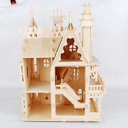NWFashion Wooden Dream Dollhouse DIY Kits 3D Puzzle for Christmas Party Halloween House (Dream House) - color: Dream House
