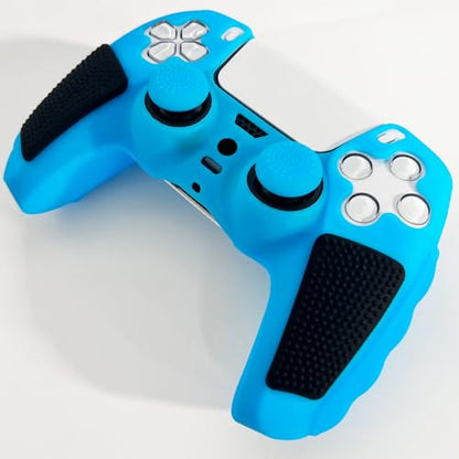 Blue Glow in the Dark Silicone Protective Case for PS5 Controller, Anti-Slip Thick Soft Cover, Includes 8-in-1 Thumb Grip Caps + 2 Cat Paw Caps – Ergonomic Shockproof - color: Glow Blue Black