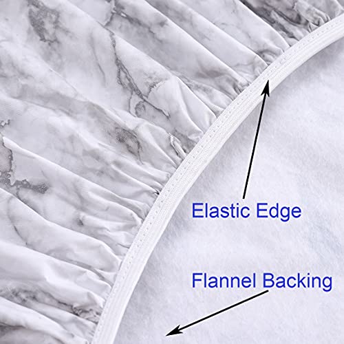 Walrus Round Vinyl Fitted Tablecloth with Flannel Backing Elastic Edge Design Table Cover Waterproof Oil-Proof PVC Table Cloth Stain-Resistant Best for 32"-36" Round - color: Marble, size: 36" (Round)