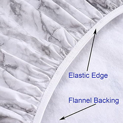 Walrus Round Vinyl Fitted Tablecloth with Flannel Backing Elastic Edge Design Table Cover Waterproof Oil-Proof PVC Table Cloth Stain-Resistant Best for 32"-36" Round - color: Marble, size: 36" (Round)
