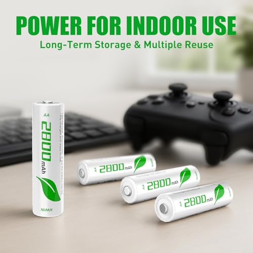 Rechargeable AA Batteries, 2800mAh High Capacity, NiMH AA Rechargeable Batteries 4Pack Long Battery Life Double AA Batteries for Household, Toys & Gaming Controllers - 1.2V Low Self Discharge - size: 4 Count