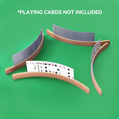 GSE Set of 4 Curved Wooden Playing Cards Holders Racks Trays, 12.5-Inch | Hand Free Playing Card Trays, For Bridge, Hand & Foot, Rummy, UNO Card Games, For Seniors Adults - style: 12.5" Card Holders