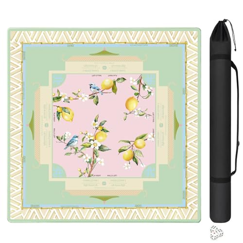 Lemon Mahjong Mat with Rules for Table-31.5''x31.5''Floral Bird American Mahjong Mat Anti-Slip Neoprene Rubber Noise Reducing,Foldable Travel Game Tablecloth for Poker Card Board Games Dominoes - color: Cyan-blue Lemon