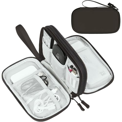FYY Electronic Organizer, Travel Tech Pouch Bag, Cable Organizer Coffee | Wrist Strap, Waterproof, Double Layers Portable Electronics Travel Carrying Case for Cord, Charger, Daily Business Trips Use - color: Coffee, size: Small