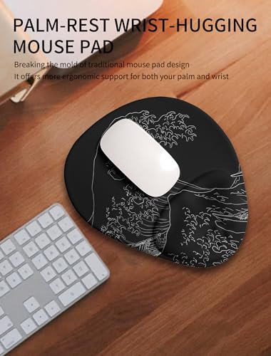 Palm-Rest and Wrist-Hugging Mouse Pad Wrist Rest, Ergonomic Wrist Support with Curve Fitting Cushioned Memory Foam for Carpal Tunnel Pain Relief, 9.9 x 8.3 Inch, Waves - color: Waves