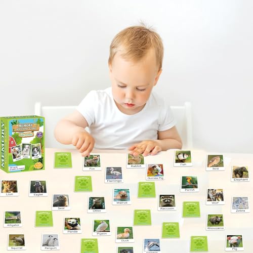 gisgfim 100 PCS Memory Matching Game Animal Babies Concentration Memory Card Educational Game for Kids Adults A Fun & Fast Baby Animals Game Toddlers Preschool Family Board Gift Matching Games - style: Animal Babies