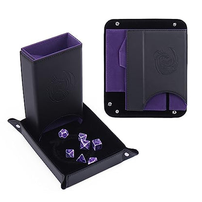 DND Dice Tower and Tray Set with Non-Scratch Felt Lined Rolling and Velvet Surface - Folding Auto Dice Roller Dice Rolling Tower for RPG Board and Table Games - color: Bule