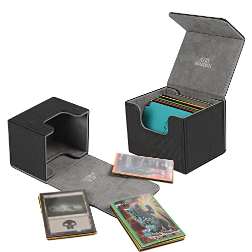AEGIS GUARDIAN Card Deck Box for MTG, Commander Deck Box Hold 120+ Sleeved Cards, Leather Strong Magnet Card Deck Case Holder for Magic Cards TCG CCG, Black - color: 2-1