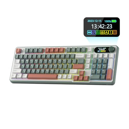 RK ROYAL KLUDGE S98 Wireless Mechanical Keyboard w/Smart Display & Knob | 96% RGB Wireless Gaming Keyboard BT/2.4G/USB-C, Hot Swappable Custom Keyboards, Creamy Sound Silent Computer Keyboard - color: Clay Green, size: Linear Silent Switch