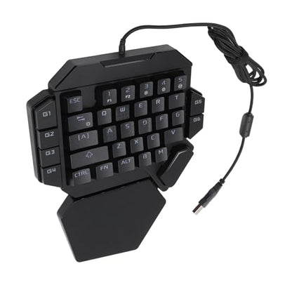 One Handed Gaming Keyboard, 35 Keys Portable Mini Keypad with Wrist Rest, RGB Backlit Blue Switch, 6 Macro Recording Keys for PC
