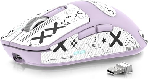 ATTACK SHARK X3 Wireless Gaming Mouse, 49g Bluetooth/2.4G/USB-C Ergonomic Computer Mouse, PAW3395 26K DPI Sensor, 200h Battery Life, Programmable Buttons, Gaming Accessories for PC/Laptop/Mac - color: Lavender & Griptape