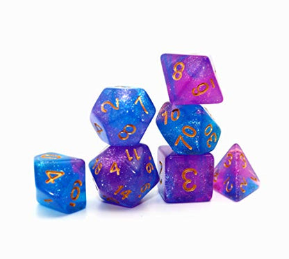 DND Dice Set Blue Purple Glitter Dice for Dungeon and Dragons D&D RPG Role Playing Games Table Games Polyhedral Dice - color: Blue Mix Rose+glitter