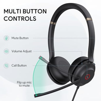 Yealink UH37 USB Headset with Mic,Wired Headset with Noise Cancelling Microphone for Computer PC Laptop VoIP Phone,USB-C/A Cable,Works with Zoom and Other Leading UC Platforms - color: Black,Stereo, style: UC Optimized