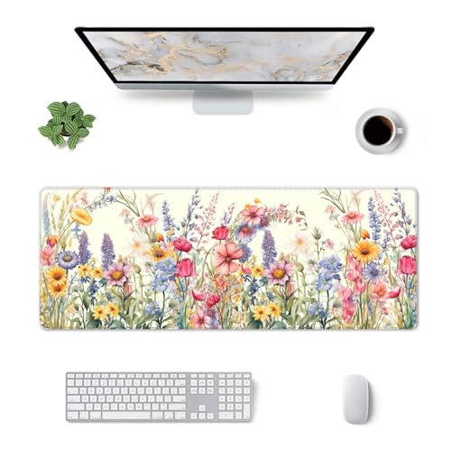 Flower Mouse Pad XL Large Mousepad Non Slip Rubber Base Desk Mat for Laptop Computer Gaming 31.5" X 12" - color: Flower