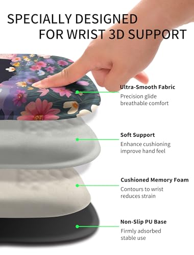 Hokafenle Ergonomic Wrist-Hugging Mouse Pad Wrist Support, U-Shaped Holding Wrist Rest Mousepad for Carpal Tunnel Pain Relief with Cushioned Memory Foam Slope Massage Bulge (10.2x8.3 in,Flower Cat) - color: Flower Cat
