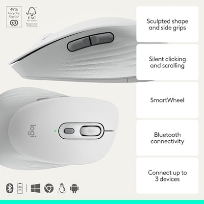 Logitech Signature Comfort M840 L Wireless Mouse Bluetooth - Off White | Bluetooth, SmartWheel, customizable buttons, multi-device, for Windows, MacOS, iPadOS - color: Off White, style: No Palm Cushion