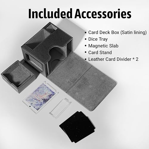 Commander Deck Box for MTG with Dice Tray - Card Deck Box Fits 100 Double-Sleeved Cards & 35PT Card Brick with Commander Display & Magnetic Holder for TCG/CCG Games-Black/Grey - color: Black Grey