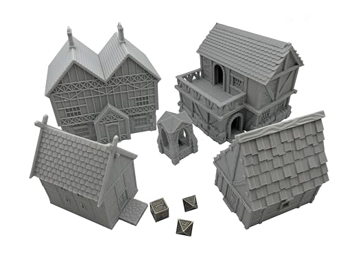 Generic Little Town and Village Houses Scene, Architecture Terrain Scenery for 18-22mm Miniatures Wargame, 3D Printed and Paintable (Deluxe Edition)