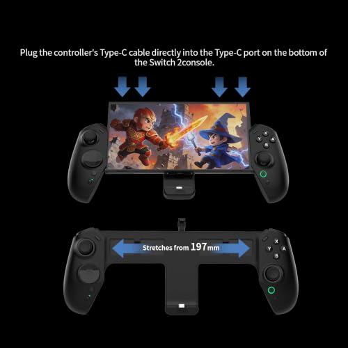 ASRVA Switch 2 Controller | Hall Effect Joystick, 9-Axis Gyro, Turbo, Dual Vibration, 4 Game Card Slots, 2 Replaceable D-pad Caps, Ergonomic Open-Top Replacement Wired Joypad for Nintendo Switch 2（Black） - color: Black