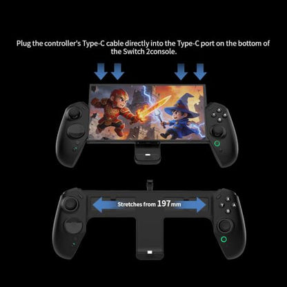 ASRVA Switch 2 Controller | Hall Effect Joystick, 9-Axis Gyro, Turbo, Dual Vibration, 4 Game Card Slots, 2 Replaceable D-pad Caps, Ergonomic Open-Top Replacement Wired Joypad for Nintendo Switch 2（Black） - color: Black