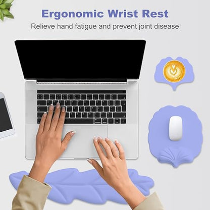 Keyboard Wrist Rest and Mouse Pad with Wrist Support Set, Ergonomic Leaf Shape Mouse Pad with Non-Slip Base, Pain Relief Memory Foam Mousepad for Computer,Laptop,Home Office, Purple - color: Purple