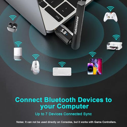 Long Range Bluetooth 5.4 Adapter for PC, USB Bluetooth Dongle Enhanced Antenna for Laptop Desktop Computer Windows 11 10 8.1 7, Linux, Pair with Headphones Speaker Mice Keyboard Controller - style: Latest BT5.4-150M Long Range-BT09