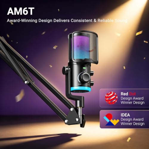 FIFINE AmpliGame AM6T Gaming USB Microphone Kit, Condenser Mic for PC/PS5 | Noise Cancellation, ChatMix Dial, Quick Mute, RGB Control, Gain Knob, Boom Arm, Monitoring, for Streaming Twitch Podcast