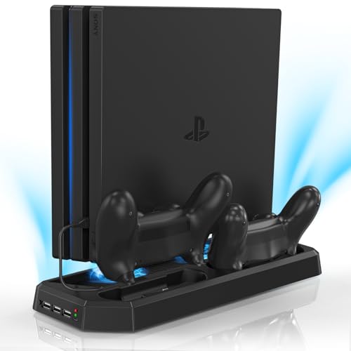 KEKUCULL Controller Charger Station for PS4Pro,Vertical Stand with Dual Controller Charging Dock Station,Dual Cooling Fan and 3 USB Ports(Only for PS4Pro)
