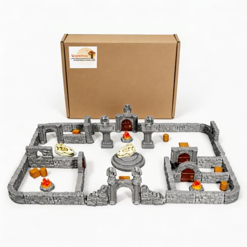 Warmtree 60 Pcs Modular Dungeon Walls,28mm Miniature Terrain | Building Accessories for Tabletop Scene Diorama Supplies Battle Grid Mat Accessory Gift of Christmas Halloween
